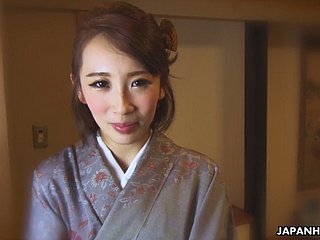 Japanese nympho concerning dressing-gown Aya Kisaki is ready to masturbate herself