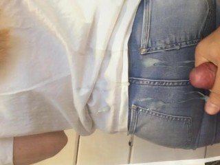 Cumshot on accurate jam-packed with jeans Cum Extort money from